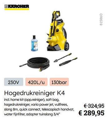 Promoties Kärcher hogedrukreiniger k4 - Kärcher - Geldig van 08/03/2024 tot 31/08/2024 bij Multi Bazar