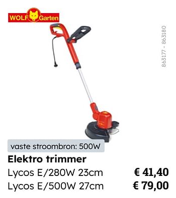 Promotions Wolf garten elektro trimmer lycos e-280w - Wolf Garten - Valide de 08/03/2024 à 31/08/2024 chez Multi Bazar