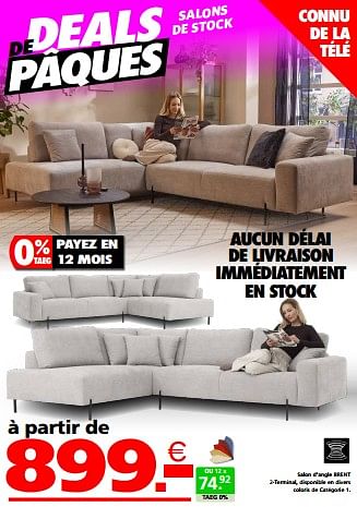 Promoties Salon d’angle brent - Huismerk - Seats and Sofas - Geldig van 24/03/2024 tot 01/04/2024 bij Seats and Sofas