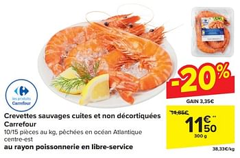 Promoties Crevettes sauvages cuites et non décortiquées carrefour - Huismerk - Carrefour  - Geldig van 20/03/2024 tot 02/04/2024 bij Carrefour