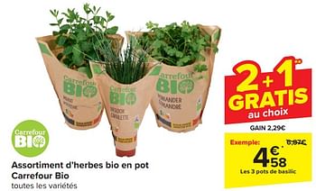 Promotions Les 3 pots de basilic - Produit maison - Carrefour  - Valide de 20/03/2024 à 02/04/2024 chez Carrefour