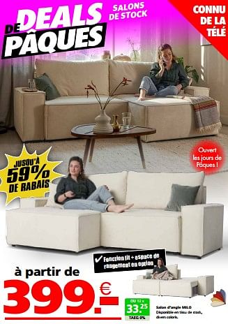 Promoties Salon d’angle milo - Huismerk - Seats and Sofas - Geldig van 24/03/2024 tot 01/04/2024 bij Seats and Sofas
