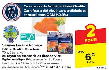 Promotions Saumon fumé de norvège filière qualité carrefour - Produit maison - Carrefour  - Valide de 20/03/2024 à 02/04/2024 chez Carrefour