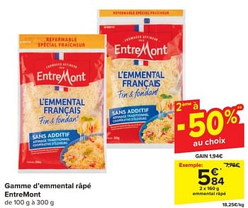 Promoties Emmental râpé - Entre Mont - Geldig van 20/03/2024 tot 02/04/2024 bij Carrefour