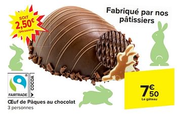 Promoties Oeuf de pâques au chocolat - Fair Trade - Geldig van 20/03/2024 tot 02/04/2024 bij Carrefour