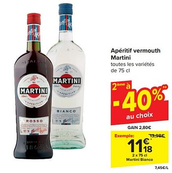 Promotions Apéritif vermouth martini - Martini - Valide de 20/03/2024 à 02/04/2024 chez Carrefour