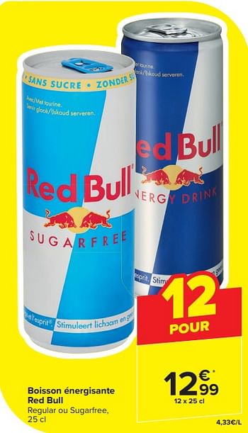 Promotions Boisson énergisante red bull - Red Bull - Valide de 20/03/2024 à 02/04/2024 chez Carrefour