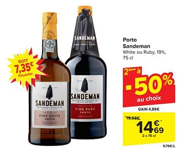 Promotions Porto sandeman white ou ruby, 19% - Sandeman - Valide de 20/03/2024 à 02/04/2024 chez Carrefour