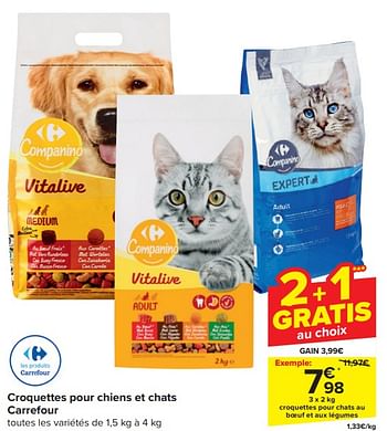 Promotions Croquettes pour chats au boeuf et aux légumes - Produit maison - Carrefour  - Valide de 20/03/2024 à 02/04/2024 chez Carrefour