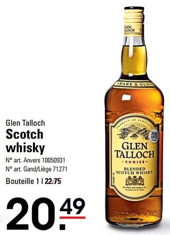 Promotions Glen talloch scotch whisky - Glen Talloch - Valide de 14/03/2024 à 30/03/2024 chez Sligro