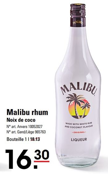 Promotions Malibu rhum noix de coco - Malibu - Valide de 14/03/2024 à 30/03/2024 chez Sligro