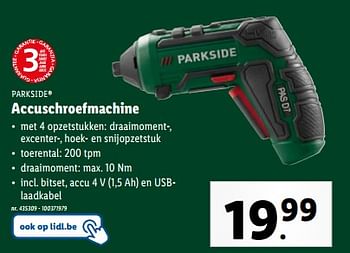 Promoties Parkside accuschroefmachine - Parkside - Geldig van 27/03/2024 tot 02/04/2024 bij Lidl