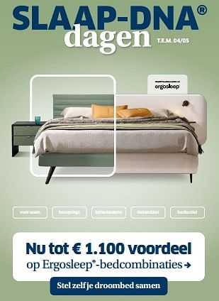 Promotions Nu tot € 1.100 voordeel op ergosleep-bedcombinaties - Ergosleep - Valide de 19/04/2024 à 04/05/2024 chez Sleeplife