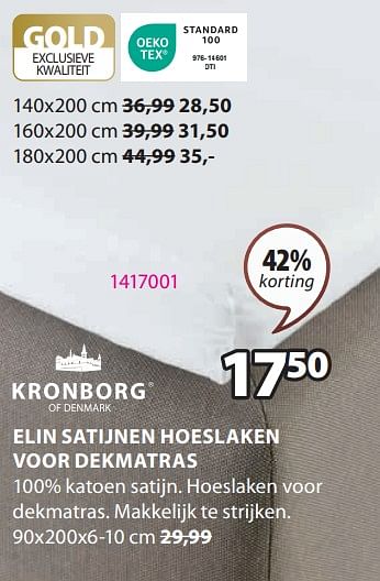 Promotions Elin satijnen hoeslaken voor dekmatras - Kronborg - Valide de 18/03/2024 à 07/04/2024 chez Jysk
