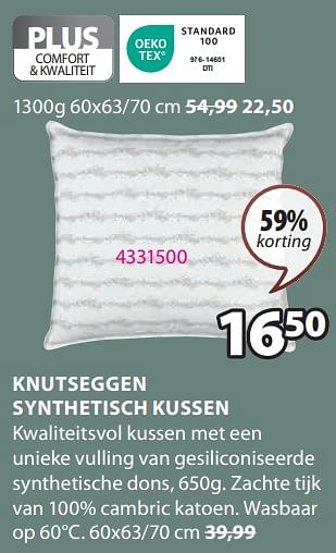Promoties Knutseggen synthetisch kussen - Huismerk - Jysk - Geldig van 18/03/2024 tot 07/04/2024 bij Jysk