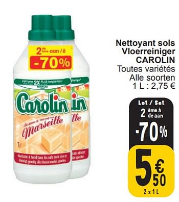 Promotions Nettoyant sols vloerreiniger carolin - Carolin - Valide de 19/03/2024 à 25/03/2024 chez Cora
