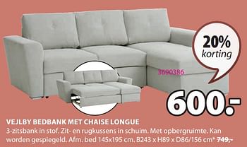 Promoties Vejlby bedbank met chaise longue - Huismerk - Jysk - Geldig van 18/03/2024 tot 07/04/2024 bij Jysk