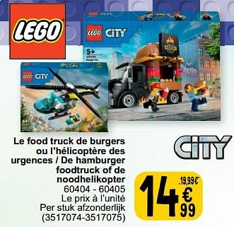 Promotions Le food truck de burgers ou l’hélicoptère des urgences - de hamburger foodtruck of de noodhelikopter 60404 - 60405 - Lego - Valide de 19/03/2024 à 30/03/2024 chez Cora