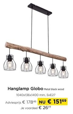 Promoties Hanglamp globo metal black wood - Globo - Geldig van 01/03/2024 tot 31/03/2024 bij Molecule