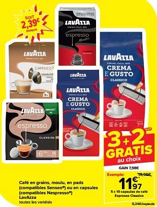 Promoties Capsules de café espresso classico - Lavazza - Geldig van 20/03/2024 tot 02/04/2024 bij Carrefour
