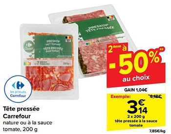 Promotions Tête pressée à la sauce tomate - Produit maison - Carrefour  - Valide de 20/03/2024 à 02/04/2024 chez Carrefour