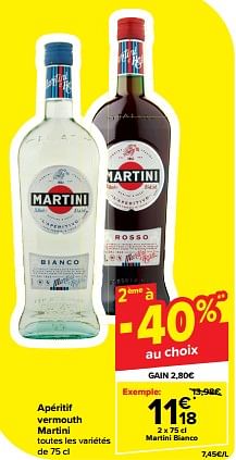 Promoties Apéritif vermouth martini bianco - Martini - Geldig van 20/03/2024 tot 02/04/2024 bij Carrefour