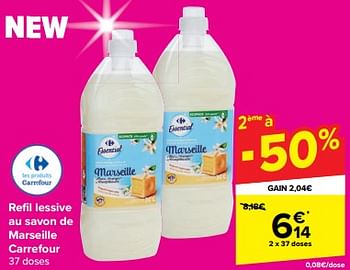 Promoties Refil lessive au savon de marseille carrefour - Huismerk - Carrefour  - Geldig van 20/03/2024 tot 02/04/2024 bij Carrefour