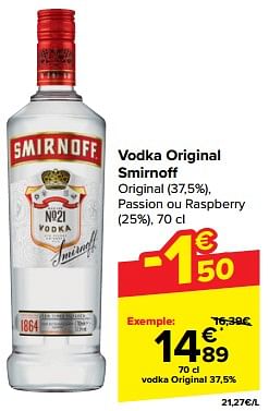 Promotions Vodka original 37,5% - Smirnoff - Valide de 20/03/2024 à 02/04/2024 chez Carrefour