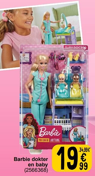 Promoties Barbie dokter en baby - Mattel - Geldig van 19/03/2024 tot 08/04/2024 bij Cora