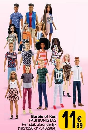 Promoties Barbie of ken fashionistas - Mattel - Geldig van 19/03/2024 tot 08/04/2024 bij Cora