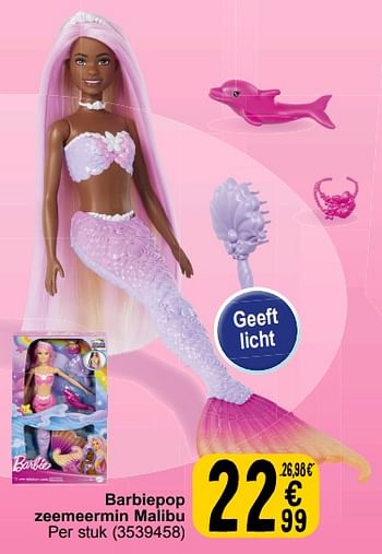 Promoties Barbiepop zeemeermin malibu - Mattel - Geldig van 19/03/2024 tot 08/04/2024 bij Cora