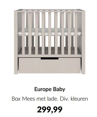 Promoties Europe baby box mees met lade - Europe baby - Geldig van 11/03/2024 tot 08/04/2024 bij BabyPark
