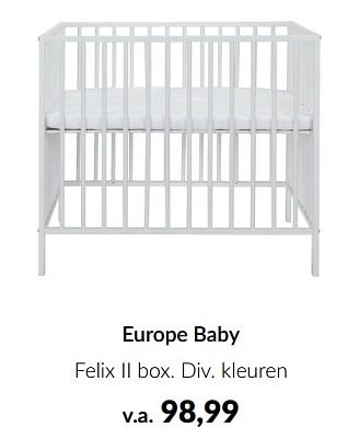 Promoties Europe baby felix ii box - Europe baby - Geldig van 11/03/2024 tot 08/04/2024 bij BabyPark