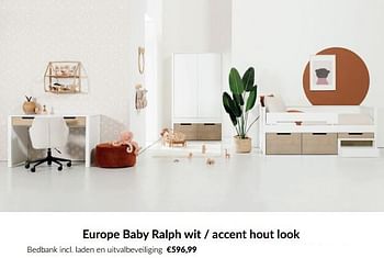 Promotions Europe baby ralph wit - accent hout look bedbank incl. laden en uitvalbeveiliging - Europe baby - Valide de 11/03/2024 à 08/04/2024 chez BabyPark