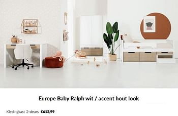 Promoties Europe baby ralph wit - accent hout look kledingkast 2-deurs - Europe baby - Geldig van 11/03/2024 tot 08/04/2024 bij BabyPark