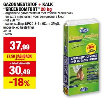Promotions Gazonmeststof + kalk greencomfort - Viano - Valide de 20/03/2024 à 31/03/2024 chez Hubo