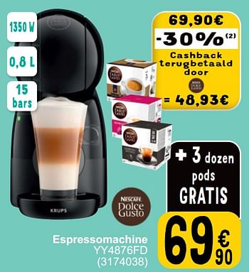 Promotions Krups espressomachine piccolo xs yy4876f - Krups - Valide de 19/03/2024 à 30/03/2024 chez Cora