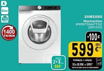 Promotions Samsung wasmachine ww90t554att-s2 - Samsung - Valide de 19/03/2024 à 30/03/2024 chez Cora