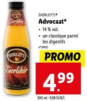 Promotions Advocaat - Shirley's - Valide de 27/03/2024 à 02/04/2024 chez Lidl