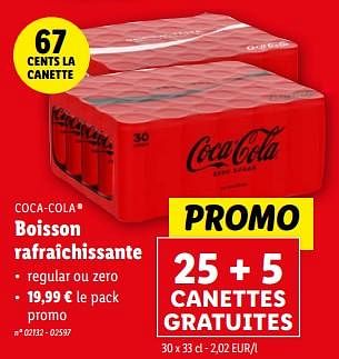 Promotions Boisson rafraîchissante - Coca Cola - Valide de 27/03/2024 à 02/04/2024 chez Lidl