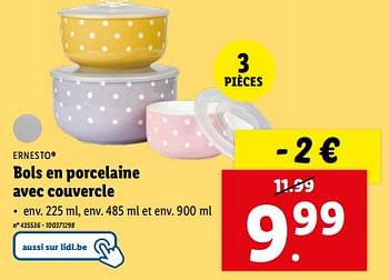 Promoties Bols en porcelaine avec couvercle - Ernesto - Geldig van 27/03/2024 tot 02/04/2024 bij Lidl