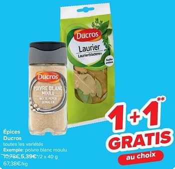 Promoties Épices ducros poivre blanc moulu - Ducros - Geldig van 20/03/2024 tot 02/04/2024 bij Carrefour