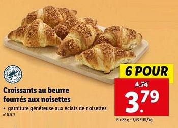 Promotions Croissants au beurre fourrés aux noisettes - Produit maison - Lidl - Valide de 27/03/2024 à 02/04/2024 chez Lidl