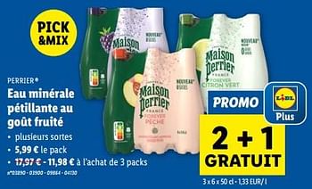 Promotions Eau minérale pétillante au goût fruité - Perrier - Valide de 27/03/2024 à 02/04/2024 chez Lidl