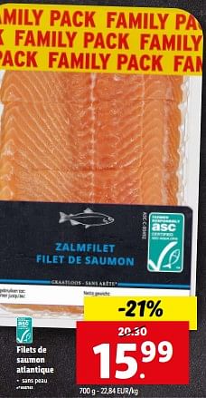 Promotions Filets de saumon atlantique - Produit maison - Lidl - Valide de 27/03/2024 à 02/04/2024 chez Lidl