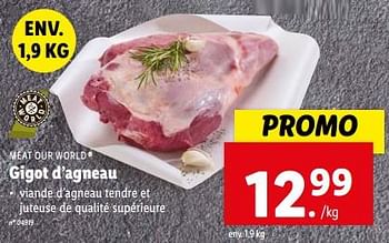 Promotions Gigot d’agneau - Meat our World - Valide de 27/03/2024 à 02/04/2024 chez Lidl