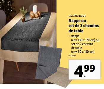 Promoties Nappe ou set de 2 chemins de table - Livarno - Geldig van 27/03/2024 tot 02/04/2024 bij Lidl