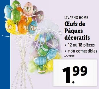Promoties Oeufs de pâques décoratifs - Livarno - Geldig van 27/03/2024 tot 02/04/2024 bij Lidl