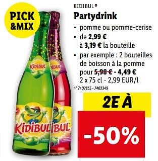 Promotions Partydrink - Kidibul - Valide de 27/03/2024 à 02/04/2024 chez Lidl