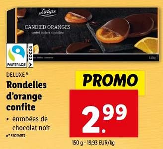 Promotions Rondelles d’orange confite - Deluxe - Valide de 27/03/2024 à 02/04/2024 chez Lidl